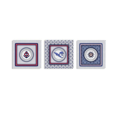 Conjunto Kit com 3 Quadros Náuticos Decorativos Linha Náutica Marinheiro Mar 2