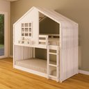 Ver imagem 1 de Beliche Montessoriano Casinha com Janela e Cortina Madeira Maciça Branco Housin