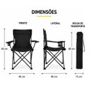 Ver imagem 7 de Kit 1 Cadeira Azul e 1 Cadeira Preta, Dobráveis Camping Portátil com Porta-Copo, Apoio de Braço e Bo
