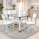 Ver imagem 1 de Mesa de Jantar 4 Cadeira Cromadas Tampo Vidro Estilo Moderno:Branco 204/405