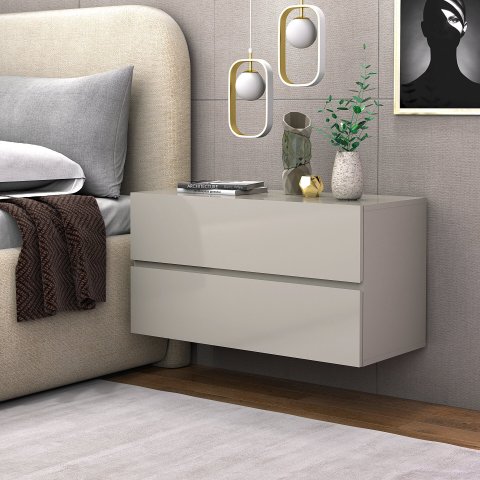 Kit Mesa de Cabeceira Suspensa com Gaveta e Estilo Minimalista Eros 60cm Off White