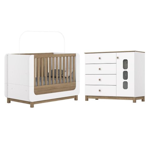 Jogo de Quarto Infantil Aconchego com Cômoda e Berço Branco/jequitibá - Móveis Henn
