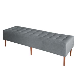 Pufe Recamier Calçadeira King 195cm Pé Madeira Duque - Linho Cinza