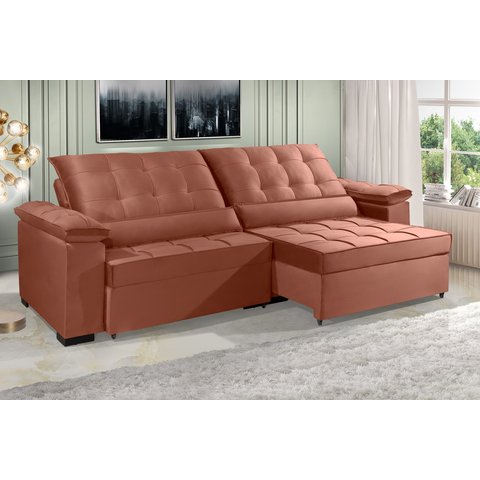 Sofá Retrátil e Reclinável Renew 2.30m Estilo Estofados - França Velusoft Cor "terracota"