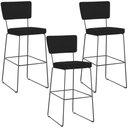 Ver imagem 1 de Kit 03 Banquetas Alta para Cozinha Sala de Jantar Base em Aço Allana L02 Suede Preto - Lyam Decor