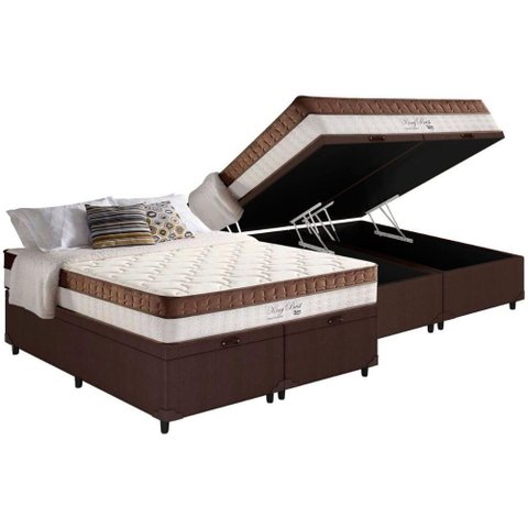Cama Box Baú Queen: Colchão Molas Anjos King Best Superlastic + Base Crc Courano Brown(158x198)