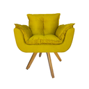 Ver imagem 2 de Kit 2 Poltrona Decorativa Base Giratória De Madeira Quarto Opala Suede Amarelo - LM DECOR