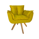 Ver imagem 3 de Kit 2 Poltrona Decorativa Base Giratória De Madeira Quarto Opala Suede Amarelo - LM DECOR