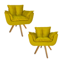 Ver imagem 1 de Kit 2 Poltrona Decorativa Base Giratória De Madeira Quarto Opala Suede Amarelo - LM DECOR