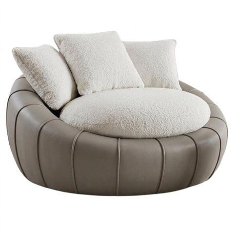 Poltrona Decorativa Safira Base Giratoria Boucle e Courino Tce 1010 Tcs 726 Moll