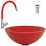 Cuba de Vidro de Sobrepor Vermelha + Torneira Vermelha Silicone + Válvula Metal - 4