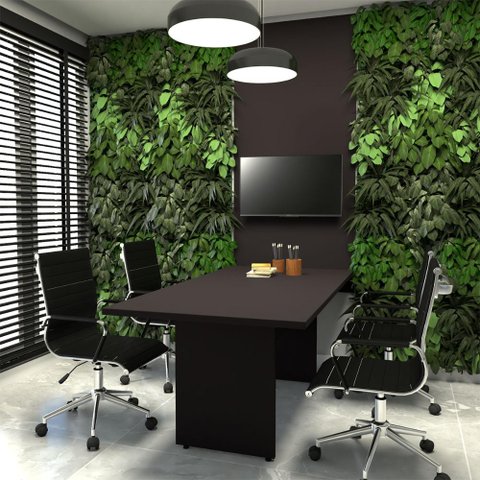 Conjunto Sala de Reunião Mesa 1,80m Preta Painel para Tv F5 Cor:preto