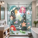 Ver imagem 2 de Adesivo Box Banheiro Infantil Meninas Sereias Aquarela
