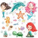 Ver imagem 1 de Adesivo Box Banheiro Infantil Meninas Sereias Aquarela