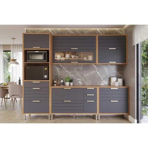Cozinha Completa Eloise 5 Peças (2aéreos+2balcões+1torrequente) C5p161 Cinamomo/titanium - Mgm