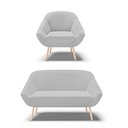 Ver imagem 1 de Kit 01 Namoradeira 02 Lugares e 01 Poltrona Giovana Suede Cinza Pés Palito Natural - D’Rossi