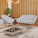 Ver imagem 2 de Kit 01 Namoradeira 02 Lugares e 01 Poltrona Giovana Suede Cinza Pés Palito Natural - D’Rossi