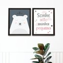Ver imagem 1 de Kit 2 Quadros Quarto Bebê Urso Rosa e Cinza 24x18cm - com Vidro:madeira Preta