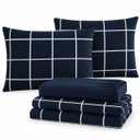 Ver imagem 1 de Jogo de Cama Lençol Queen Lótus Micropercal 400 Fios Estampado Toque Macio 4 Peças Xadrez Azul Marin