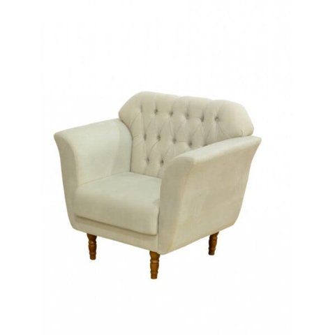 Poltrona Graça Capitonê Decorativa Sala Recepção Suede Bege