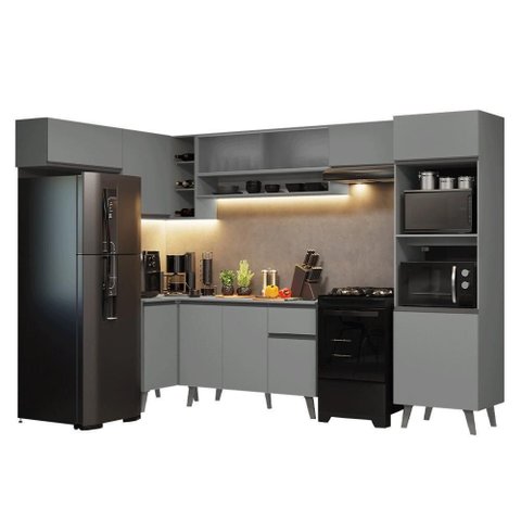 Armário de Cozinha Completa de Canto 465cm Nice Madesa 08 Cinza