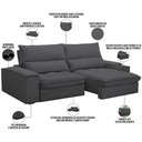 Ver imagem 4 de Sofá Retrátil Reclinável para Sala de Estar Living 250cm Nápoles F04 Bouclê Grafite - Lyam