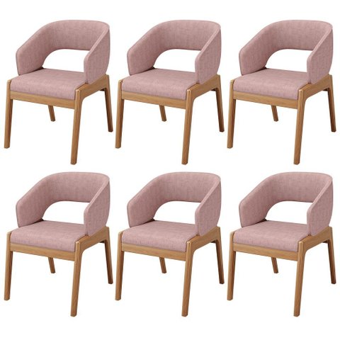 Kit 06 Cadeiras de Jantar e Estar Living Estofada Lince L02 Linho Rosa - Lyam Decor