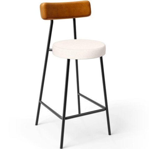 Banqueta Baixa Cozinha Sala Jantar Bancada Milão L02 Couríssimo Whisky Linho Cru - lyam decor