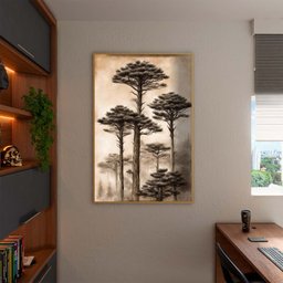 Quadro Decorativo Paisagem Araucaria Vintage com Moldura Dourada - 90x60 Cm - 3 Quadro Decorativo Paisagem Araucaria Vintage com Moldura Dourada - 90x60 Cm - 3