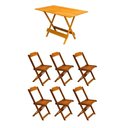 Ver imagem 1 de Jogo De Mesa Dobrável 120X70 Em Madeira Padrão C/6 Cadeiras - Mel - Marrom