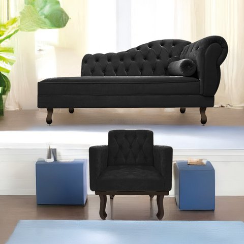 Kit Diva Recamier Diana 185cm Lado Esquerdo e 01 Poltrona Classic Suede - Doce Sonho Móveis RECAMIER