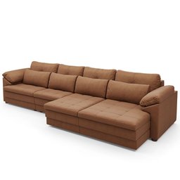 Sofá Retrátil para Sala de Estar 6 Lugares 414cm Riza S03 Couro Soft Mel - Lyam Decor - 11