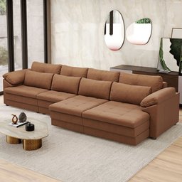 Sofá Retrátil para Sala de Estar 6 Lugares 414cm Riza S03 Couro Soft Mel - Lyam Decor - 2