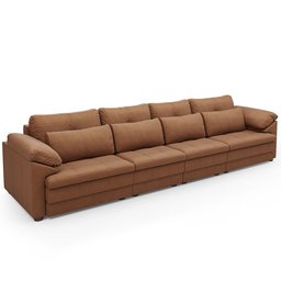 Sofá Retrátil para Sala de Estar 6 Lugares 414cm Riza S03 Couro Soft Mel - Lyam Decor - 12
