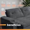 Ver imagem 4 de Sofá Retrátil e Reclinável 3 Lugares 2,12m C/ Porta Copos Entrada Usb Veludo San Diego Cinza