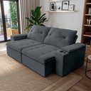 Ver imagem 2 de Sofá Retrátil e Reclinável 3 Lugares 2,12m C/ Porta Copos Entrada Usb Veludo San Diego Cinza