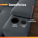 Ver imagem 5 de Sofá Retrátil e Reclinável 3 Lugares 2,12m C/ Porta Copos Entrada Usb Veludo San Diego Cinza