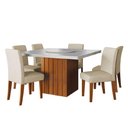 Ver imagem 1 de Conjunto Sala de Jantar Amsterdã New Mesa com Tampo Giratório 6 Cadeiras Trieste Madeirado/Bege