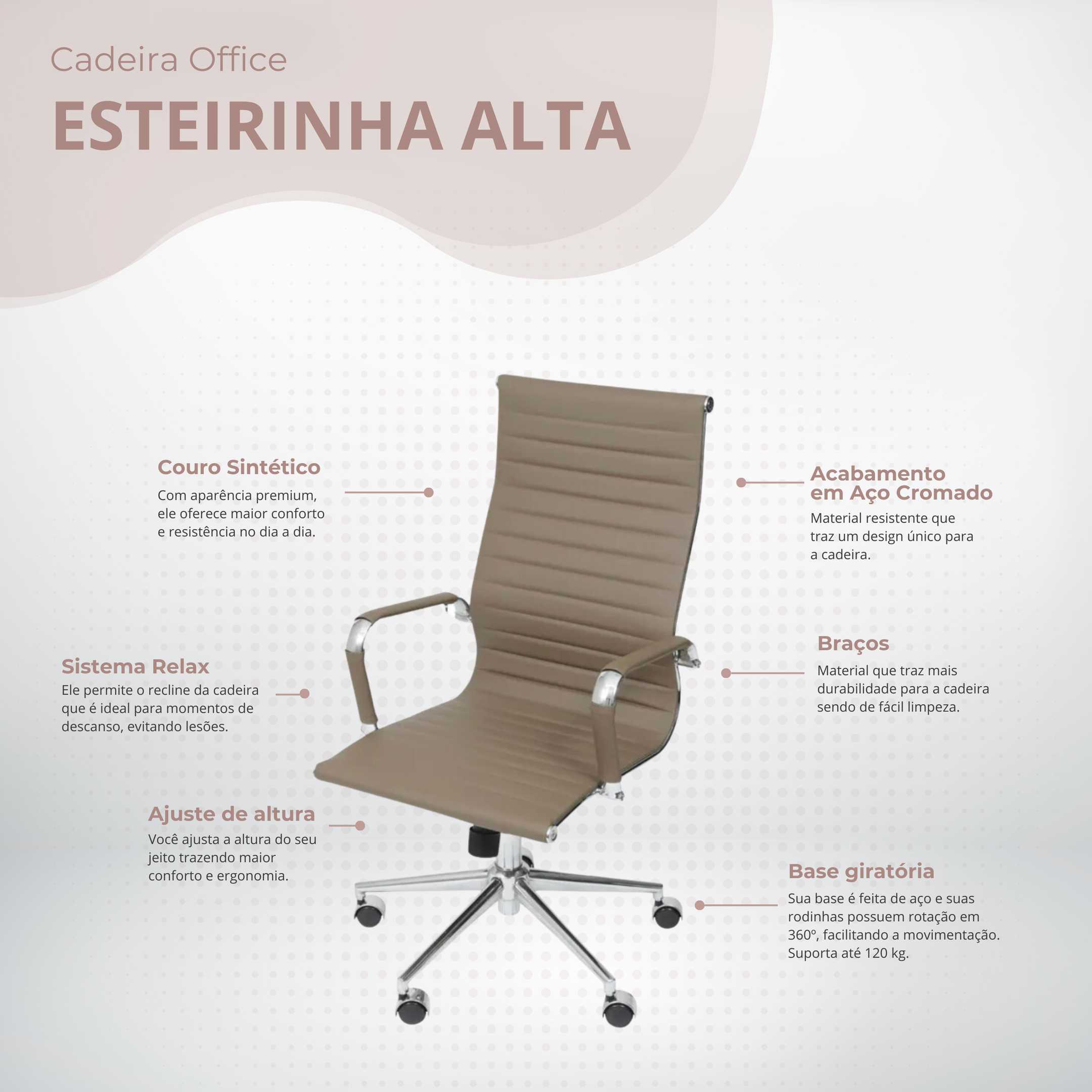 Cadeira Office Eames Esteirinha Alta Giratória, Or-3301,, Fendi - 2