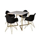 Ver imagem 6 de Mesa Jantar Industrial Quadrada 90Cm Branca Base V Com 4 Poltronas Daw Pretas Base Dour Cor: Branco