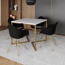 Ver imagem 1 de Mesa Jantar Industrial Quadrada 90Cm Branca Base V Com 4 Poltronas Daw Pretas Base Dour Cor: Branco