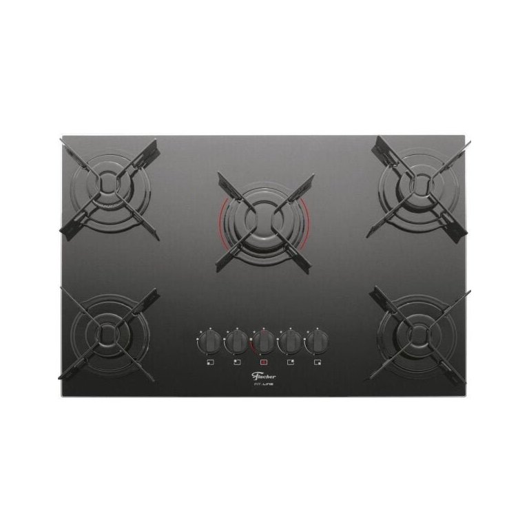 Cooktop Fit Line Fischer 5 Bocas Vidro Preto Chama Rápida Bivolt 26343