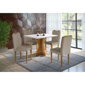 Conjunto Sala de Jantar Geovana Mesa com Vidro e Cadeiras Madeira Maciça