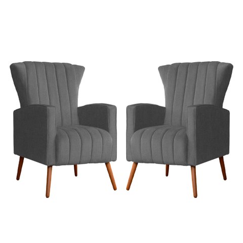 Kit 02 Poltrona Decorativa Melinda Suede Cinza - Fm
