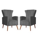 Ver imagem 1 de Kit 02 Poltrona Decorativa Melinda Suede Cinza - Fm