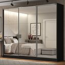 Ver imagem 1 de Guarda-Roupa Casal 100% MDF Madesa Royale 3 Portas de Correr de Espelho Preto Cor:Preto