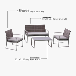 Conjunto de Àrea Externa Positano com 1 Sofá, 2 Poltronas 1 Mesa - Cinza - 2