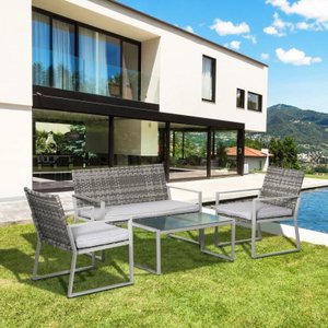 Conjunto de Àrea Externa Positano com 1 Sofá, 2 Poltronas 1 Mesa - Cinza