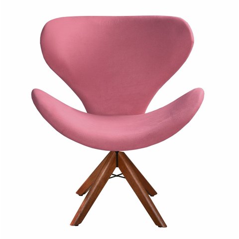 Poltrona Isis Cadeira Giratória Pé de Madeira Decoração, Sala, Escritório, Recepção - Suede Rosa