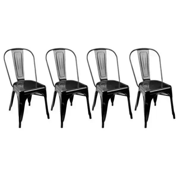 Kit 4 Cadeiras Design Tolix Metal Pelegrin Pel-1518 Cor Preta